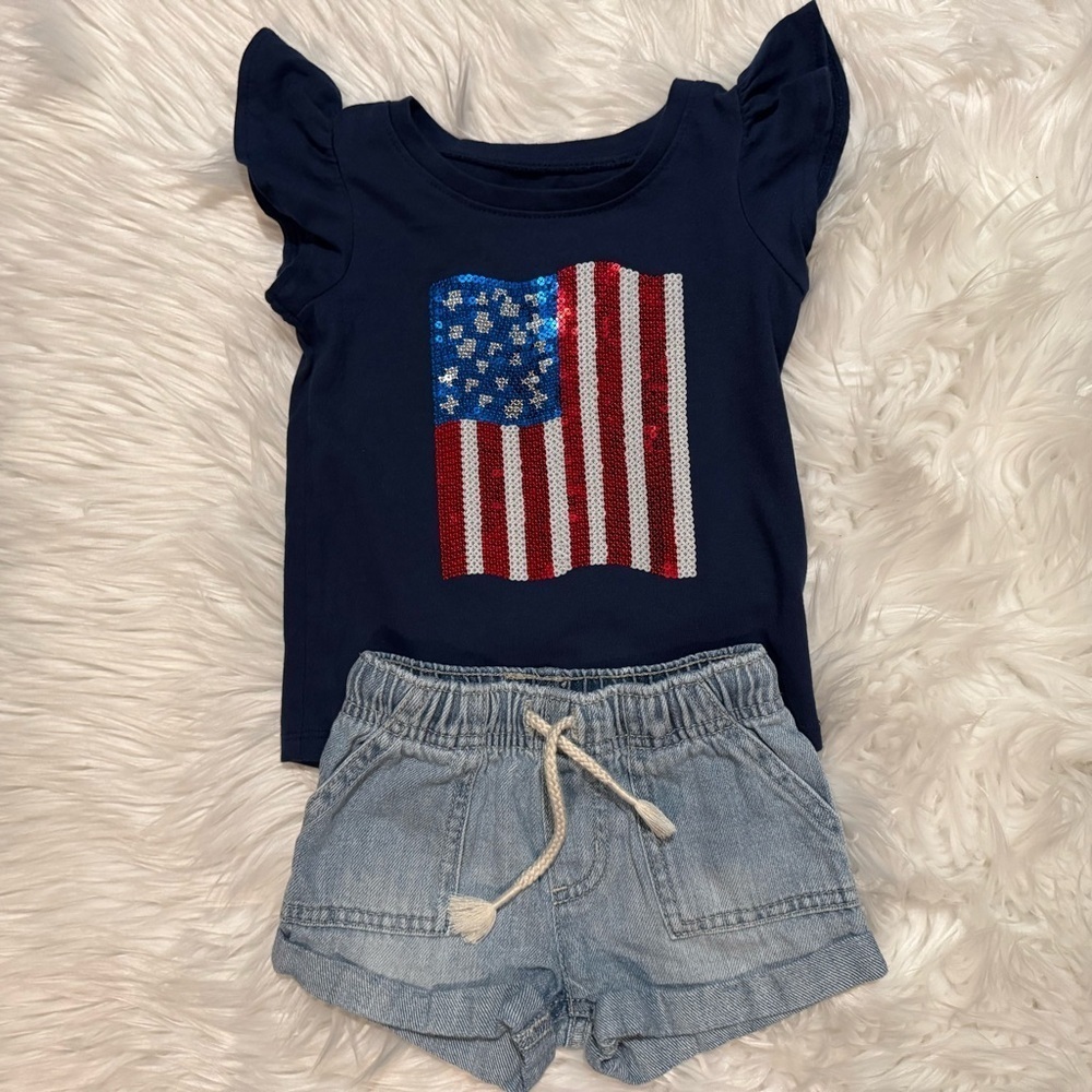 Jumping Beans‎ Toddler Girl 2 Piece Top & Denim Shorts Size 18 Months